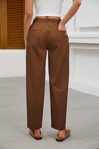 Barrel Pants for Women High Waisted Corduroy Drawstring Elastic Waist Loose Casual Wide Leg Trousers Pants3