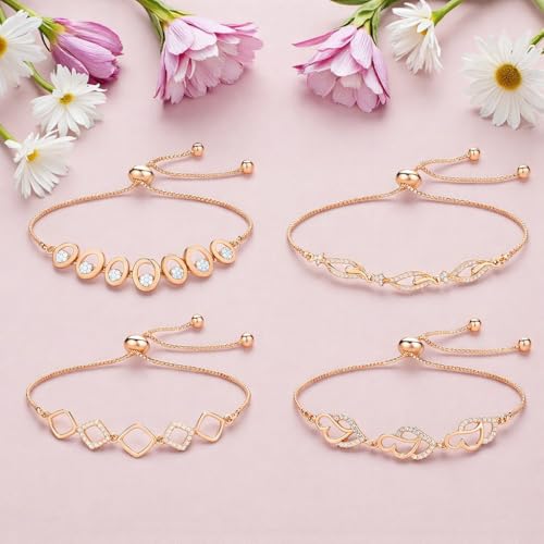 Image of Nilu's Collection Rose Gold Plated American Diamond Crystal Contemporary Bracelet Jewellery with Adjustable Pull-Chain Bracelet for Women & Girls
