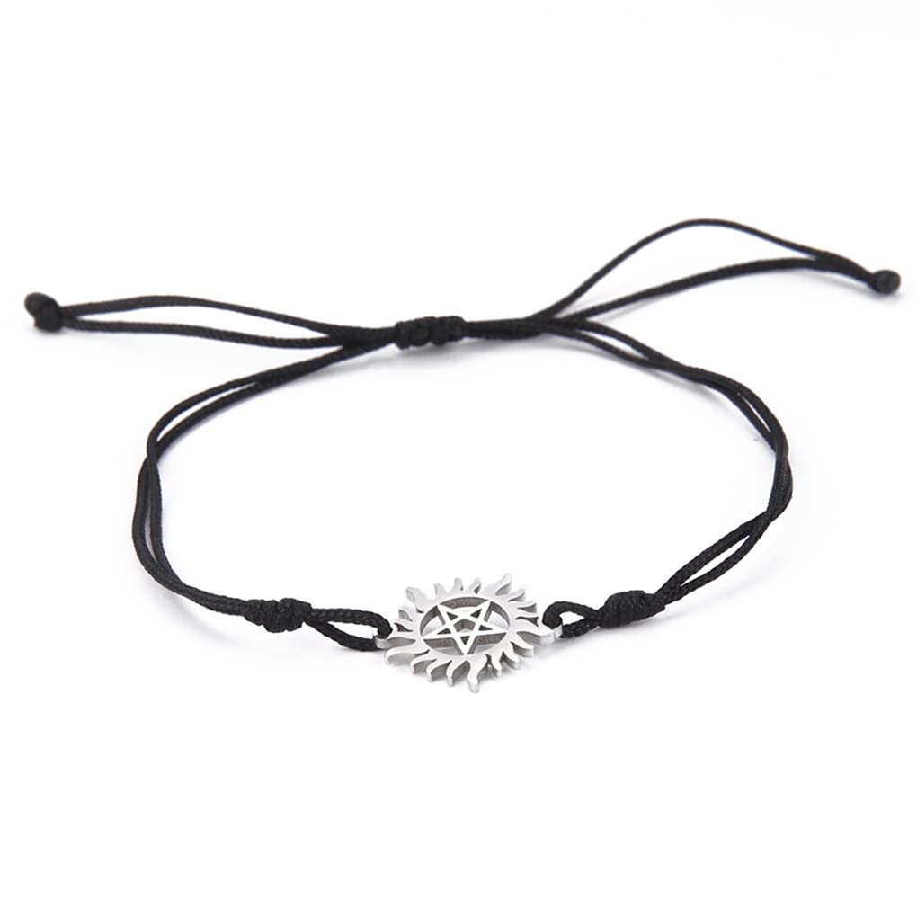 UNIFT Pentagram Sun Bracelet For Women & Men Stainless Steel Hollow Out Supernatural Double Rope Bracelet Charms Bracelet Wicca Jewelry Gifts
