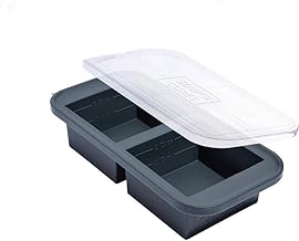 صواني من السيليكون للفريزر لصنع مكعبات الثلج وتجميد الشوربة مزودة بأغطية، مناسبة لتخزين اللازانيا وبقايا الطعام والصوصات والوجبات المقسمة ولتحضير الوجبات، لون رمادي، قطعتان، عند مستوى (2-كوب)