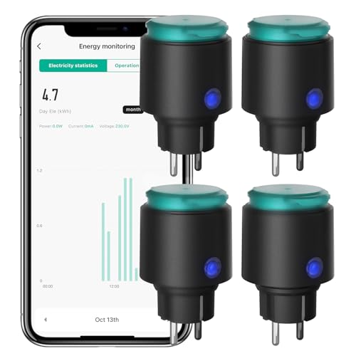 ANTELA WLAN Steckdose Außen IP44, Außensteckdose mit Strommessung, Smart Steckdose Outdoor Kompatibel mit Alexa, Google Home, Smart Life APP, 2.4GHz, 4 Stück