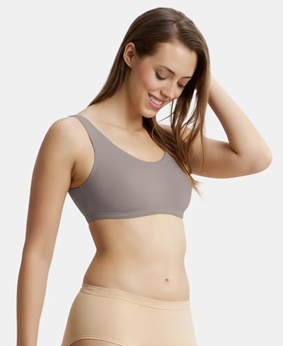 Image of Jockey 1550 Women's Super Combed Cotton Elastane Stretch Slip On Crop Top with Stay Fresh Treatment Bra