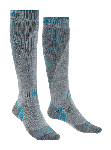 Bridgedale Meias femininas de peso médio plus ski – Meias de resistência merino, pedra/cinza, pequen