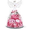 Gifts for women preserved rose forever flower in glass angel figurine fresh flowers for delivery prime mothers day birthday gifts for mom grandma wife sister pink  urban country home decor