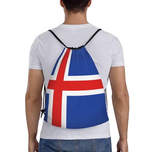 Flag Of Iceland Print Drawstring Backpack Lightweight Sport Bag,Pull String Back Sack Suitable Gym,Travel2