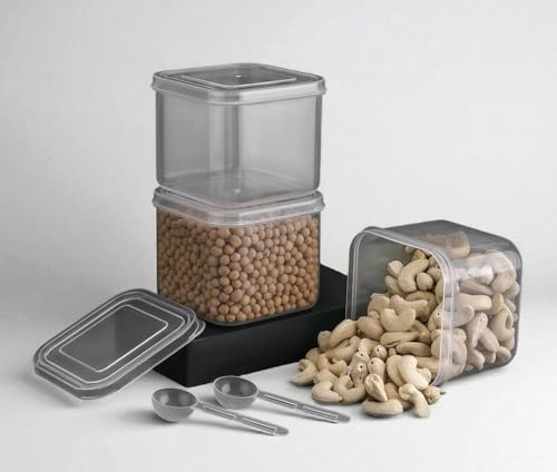 Image of Arto 6-Piece Airtight Food Storage Containers Set (500ml) with Spoons - BPA Free, Clear Square Plastic Jars for Kitchen & Pantry Organizer | Masala, Spices, Dry Fruits, Cereals | Leak-Proof, Stackable