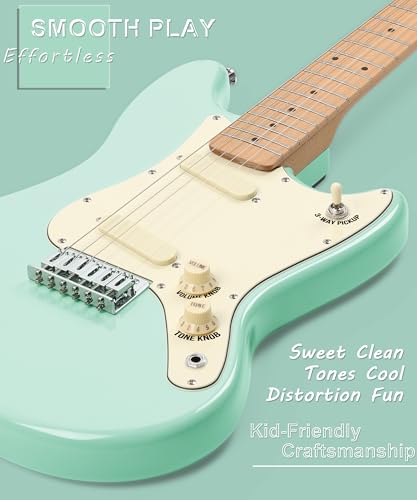 Image of AKLOT Mini Kids Electric Guitar: 3 /4 Size Guitar Kit for Beginners, 1.5in Narrow Neck for Small Hands, Easy to Play, Age 6-12, 36 inch, 10W Amp, Gig Bag, Strap, Cable, Picks & Lesson Book (Green)