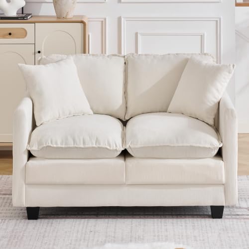 Image of 51'' Cloud Loveseat Couch, Love Seats Cloud Sofa with 2 Throw Pillows, Modern 2 Seater Sectional Couches with Deep Seat, Modular Sofas for Living Room, Bedroom, Small Apartment, Beige