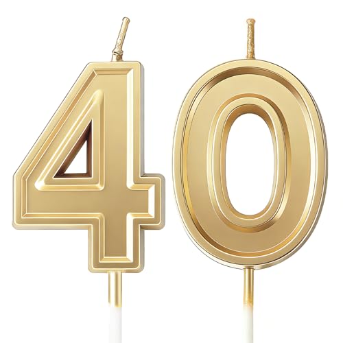 URAQT Number Candles 40 2Pcs Birthday Cake Candles Gold Glitter Birthday Number Candle Suitable for Kids and Adults Can Decorate Birthday Parties Graduation Party Wedding Anniversary Parties