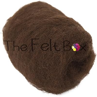 The Felt Box Needle Felting Wool - Dark Brown 100 g Carded Batts for Needle & Wet Felting, Core Wool for Animals & Crafts - #24 Coffee