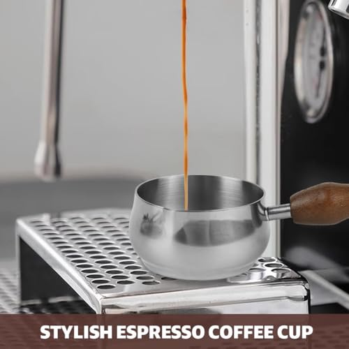 Image of Supvox 60ml Espresso Shot Pitcher Stainless Steel Coffee Accessories with Wooden Handle and V Shape Spout Easy Pour Shot Measuring Cup for Barista