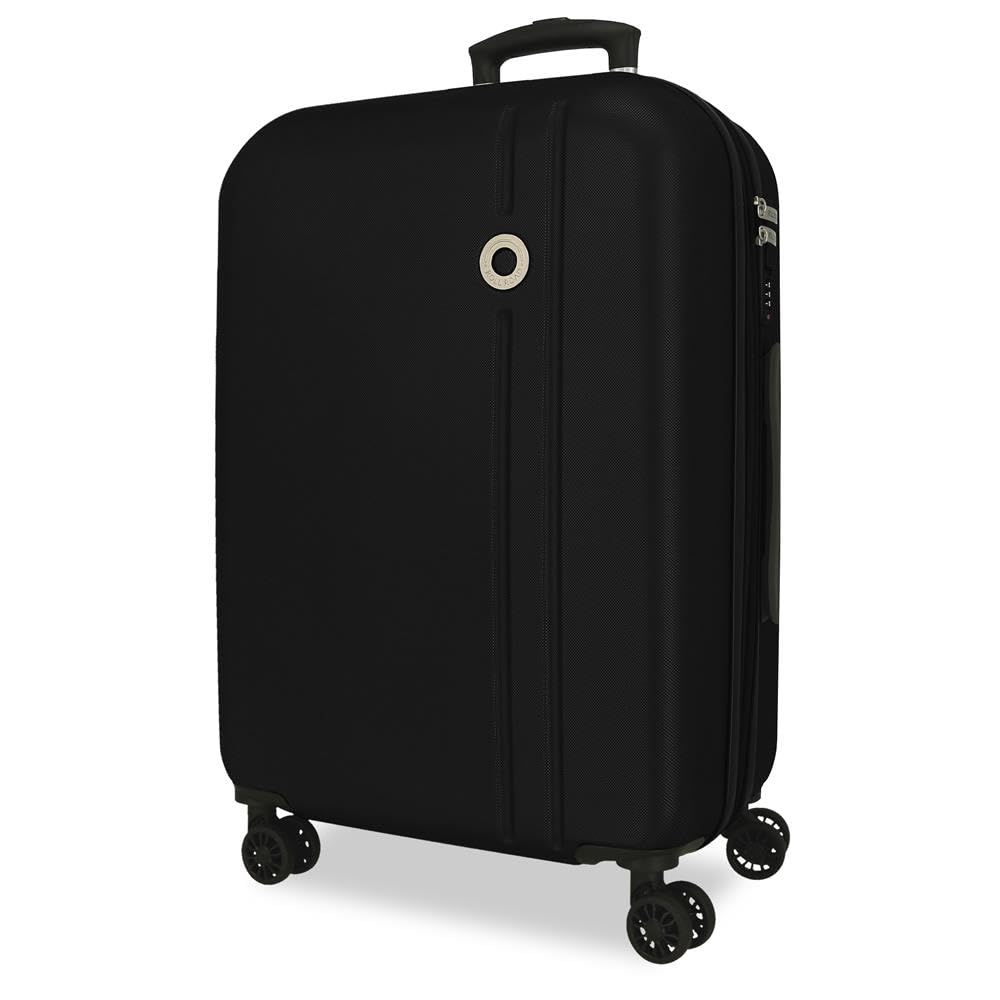 Roll Road Menorca Medium Suitcase Black 46x65x24 cm Rigid ABS Combination Lock Integrated 56L 3.45kg 4 Double Wheels Extendable