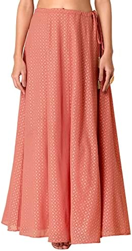 Women's Indian Ethnic Peach Foil Flared Lehenga Skirt
