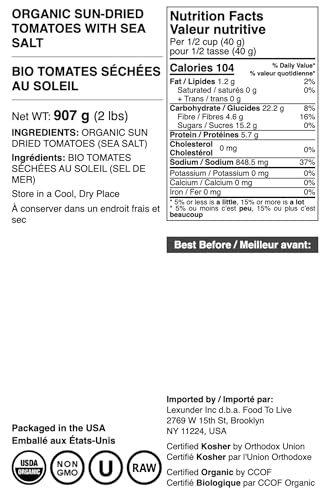 image for Food to Live - Organic Sun-Dried Tomatoes with Sea Salt, 2 Pounds - Sa