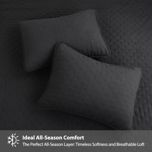 ROARINGWILD Black King Size Quilt Bedding Sets with Pillow Shams, Lightweight Soft Bedspread Coverlet, Quilted Blanket Thin Comforter Bed Cover, All Season, 3 Pieces, 104x90 inches — view 4