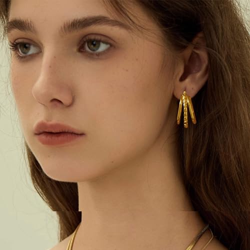 18K Gold Plated Stainless Steel Hexagon Chain Link Hoop Earrings for Women, Geometric Textured Statement Earrings, Hypoallergenic Minimalist Jewelry Gift by CMMKCNNK - Used condition - Image 5