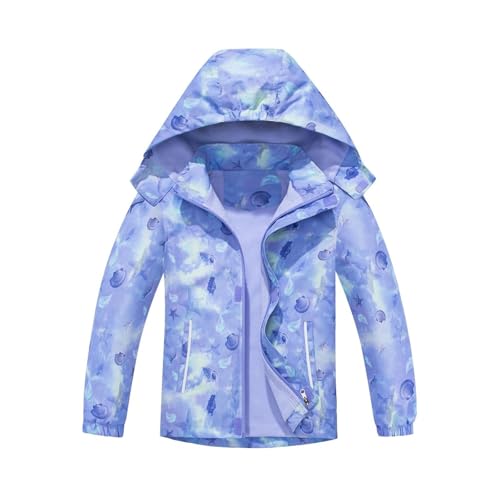 Girls Hooded Rain Jackets Zip Slim Fit Print Windproof Thick Fleece Coat Warm Casual Outerwear with Pocket