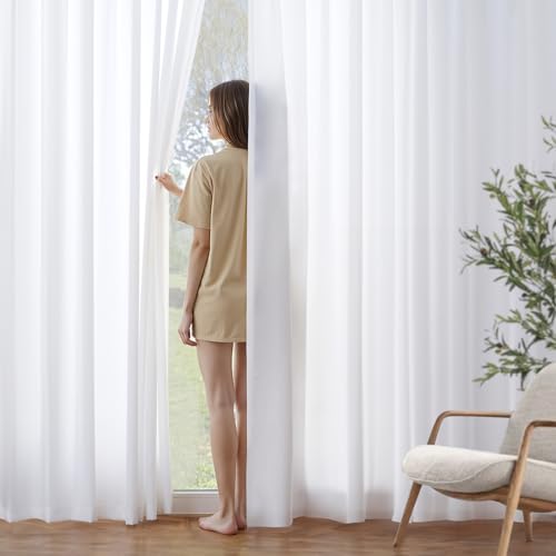 Image of MIULEE White Semi Sheer Privacy Curtains Drapes 2 Panels 52W x 72L | Semi sheer privacy, non-see-through, light filtering, fits kitchen, bathroom, bedroom