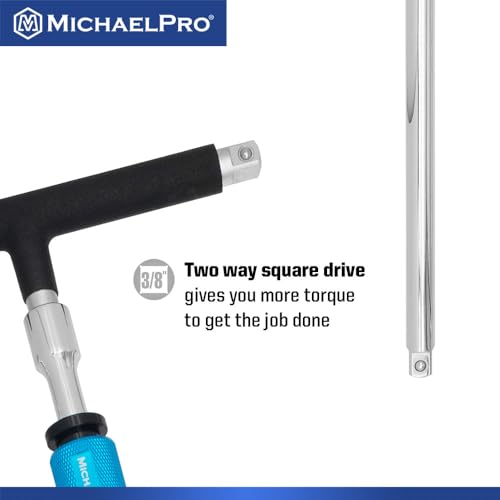 Image of MichaelPro 3-Piece 3 /8 inch Drive 2 Way Speed Adjustable T Handle Wrench Set in 12-inch, 18-inch and 24-inch, Patented Design with Spinner Handle, 3 Level Grip Positions, T Bar Socket Wrench Set, MP009101