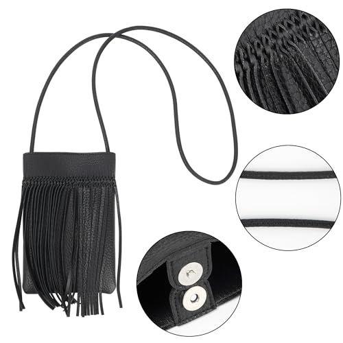 Image of Women Leather Fringe Messenger Bag Mini Hobo Crossbody Tassel Shoulder Bags