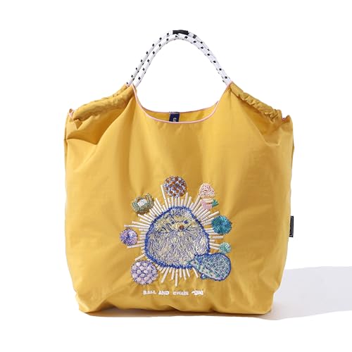 Image of Ball&Chain Stylish Embroidered Nylon Tote Bag for Women - Perfect for Shopping,Travel, Beach, and Ideal Birthday Gift! (Yellow, Medium)