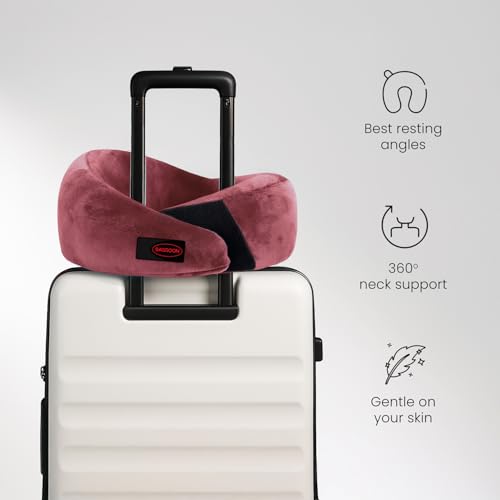 Image of Sassoon | Neck Pillow for Travelling |Memory Foam Travel Neck Pillow | with Adjustable Velcro Strap | Perfect for Airplane, Car, Train, Bus Travel with Cover & Machine Washable - Pink, Standard Size