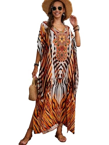Image of Moss Rose Kaftan Dresses for Women V Neck Summer Swimsuit Cover up Caftan Maxi Beach Dresses