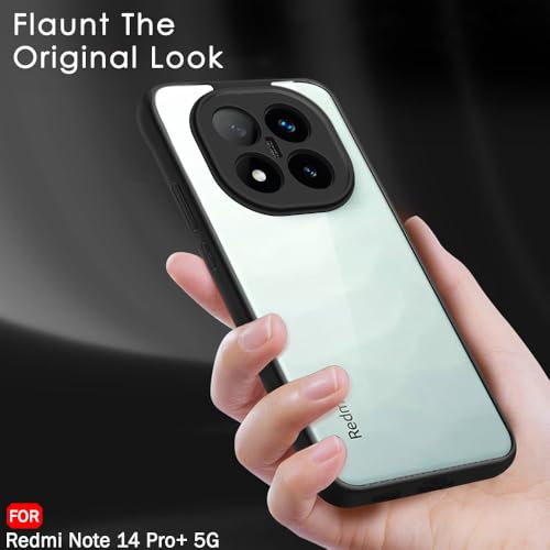 Image of TheGiftKart Hybrid Shockproof Back Cover Case for Mi Redmi Note 14 Pro Plus 5G | Camera Protection Module | Crystal Clear Hard Back Cover Case (PC & TPU, Transparent Clear Back, Black Sides)
