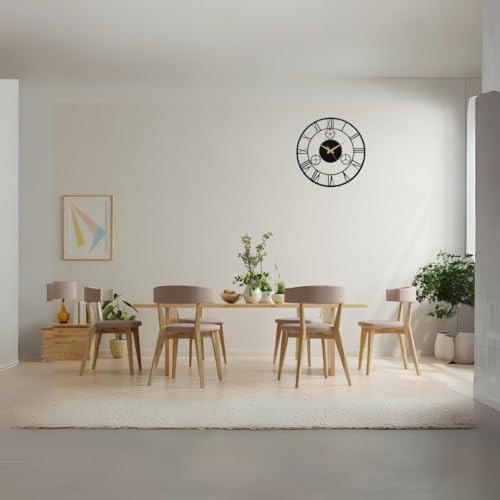Image of Wall Clock Stylish Metal Analog Wall Clock for Living Room, Bedroom, Office, Kitchen, Home and Hall | Antique Fancy Big Size Modern Wall Watch (Black(DA-172), 40 CM)