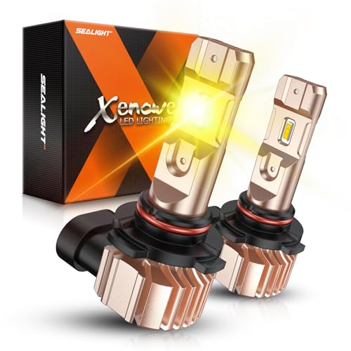 SEALIGHT XF3A H10/9145/9140 Fog Light Bulbs,10000 Lumens 3000K Amber Yellow Light, 600% Brightness 9040/9045 Fog Light Bulbs, Ultra-High Heat Dissipation Performance, Non-polarity, Pack of 2