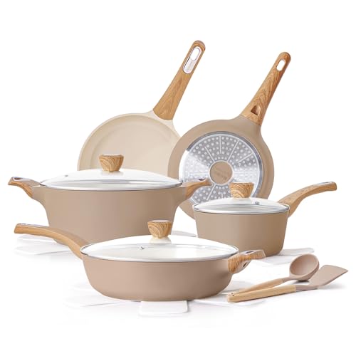 SENSARTE Ceramic Pots and Pans Set Nonstick, Kitchen Cookware Sets, 14-Piece Induction Cookware, Non-toxic Healthy Non Stick Cooking Set, with Frying Pans Set, PFAS PTFE PFOA PFOS Free