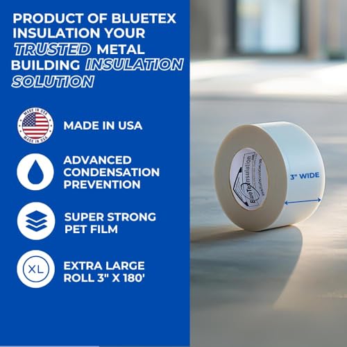 Image of BlueTex Insulationㅤ3 Wide x 180' Long White Vapor Barrier Seam Tape - 16 Rolls Bulk Pack, Great for Crawlspaces, Waterproofing, Insulation Repairs, Underlayment Seams, Metal Building Insulation Seams