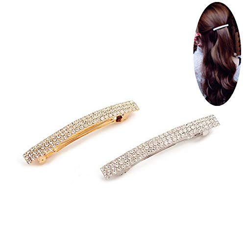 PPX 2 Stück Haarschmuck Haarklammer Bananenspange mit Strass hochwertig/schön-Gold und Silber (3 Rows diamonds series)