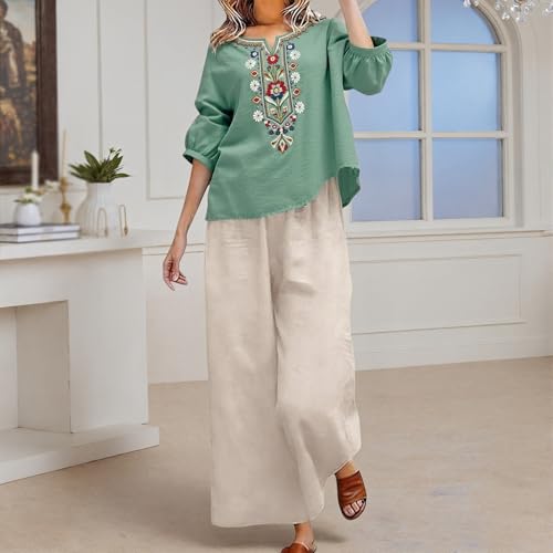 Conjunto de lino para mujer de diseño sofisticado con bordado tradicional 2
