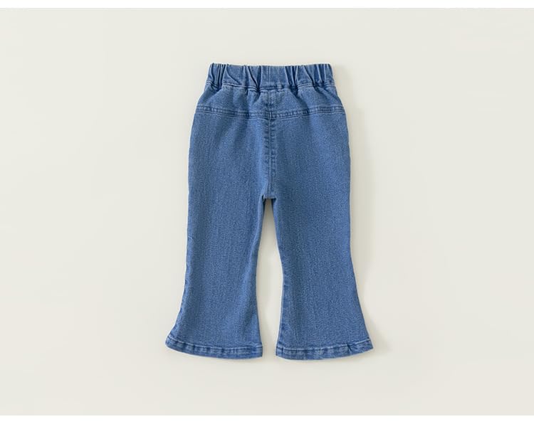 Rngeddg Toddler Girls Casual Flared Jeans Solid Bell Bottoms Jeans Denim Pants Spring High Waist Pockets Trousers Streetwear (Blue,90/18-24 M,Unisex,Big Kid,US,Age,18 Months,24 Months)