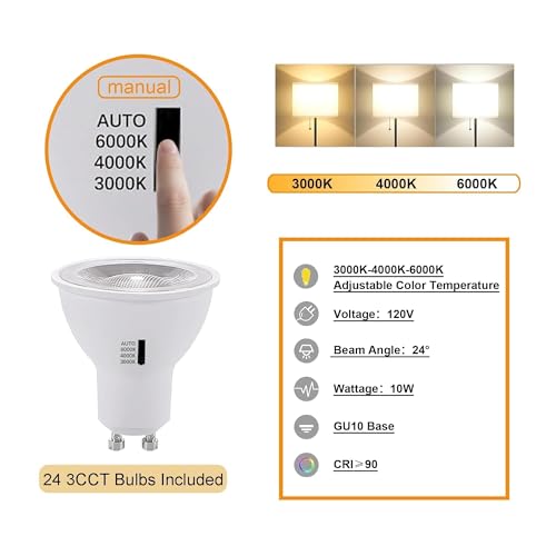 Image of 24PCS GU10 Black Track Lighting Kit with Replaceable GU10 3CCT Bulbs, Dimmable Plug in Ceiling Spotlights with 26.2FT Track Rails, Accent Lighting for Home, Store, Moblie Cart and Office