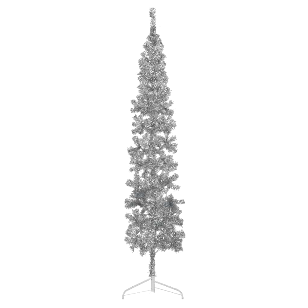 Vidaxl (, 240 Cm) Slim Artificial Half Christmas Tree With Stand Xmas Artificial Tree Silver