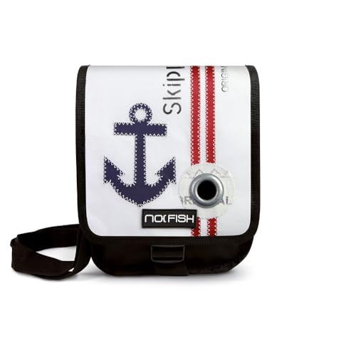 NO FISH Umhängetasche Sail Größe S - Anker dunkelblau mit Überschlag aus original gebrauchtem Segeltuch (Upcycling)