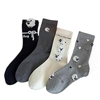 Dybag 4 Pairs of Cute Sheep Socks, Trendy Mid-Cute Socks, Fashion Cartoon Socks, Thin Breathable Socks, Black, One size