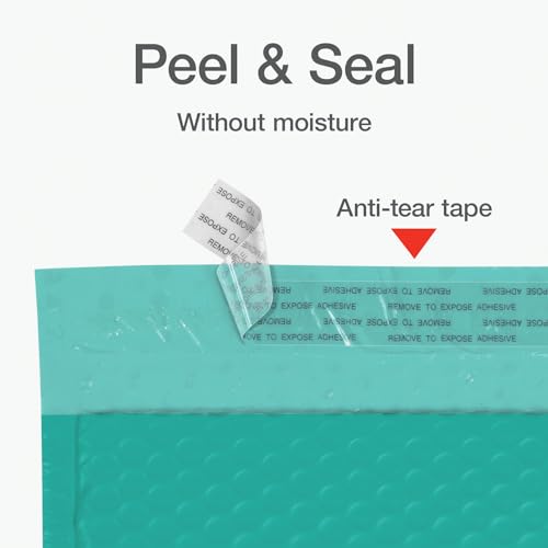 Image of Quality Park Bubble Mailers, 4 x 8 Shipping Envelopes, Self-Seal, Small Teal Padded Envelopes, Redi-Strip Peel Off Closure, 50 Per Box (QUA85915)