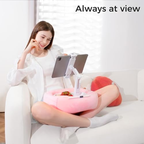TabHolderix Tablet Pillow Stand, Adjustable Tablet Holder with 2 Snack Bowls,360° Rotating Stand for Bed, Compatible with iPad, Kindle, Phone 4.7''-13'' Gift for Reading Accessories on Bed, Sofa, Pink - image 8