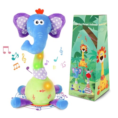 LLUKEME Dancing Talking Elephant Toy, Stuffed Animal Baby Toy Repeating What You Say, Easter Toys for Kids Glowing Musical Electronic with Wiggly Trunk Gifts for Toddlers 1-3 Years Old