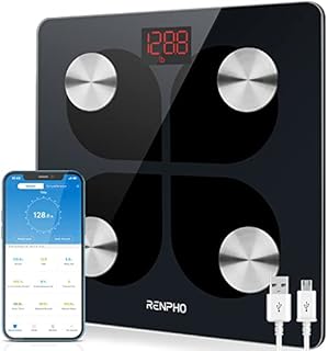 RENPHO Körperfettwaage, Bluetooth Personenwaage USB Wiederaufladbare Körperanalysewaage mit App, Smart Körperwaage für Körperfett, BMI, Gewicht, Muskelmasse, Wasser, Protein
