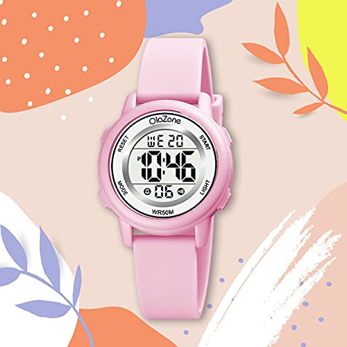 Kids Watch Girls Digital 7-Color Flashing Light Water Resistant 164FT Alarm for Age 7-124