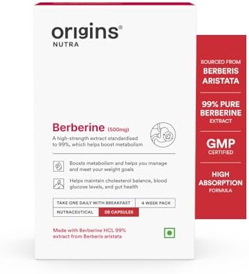 99% Pure Berberine HCL 500 mg | Supports Energy Levels, PCOS & Hormonal Balance | GMP Certified | 28 Veg Capsules | Pack of 1