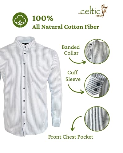 Traditional Irish Grandfather Shirt, Men's Casual Long Sleeve Button Down Collarless Dress Shirt2