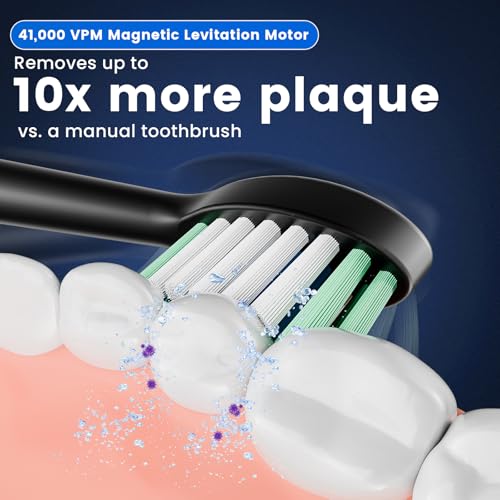 Betterchoi Sonic Electric Toothbrush for Adults, USB Rechargeable Toothbrush - 41,000 VPM Maglev Motor - 4 Brush Heads - IPX7 Waterproof, 180-Day Battery Life, 5 Cleaning Modes & Smart Timer, Black - Image 2