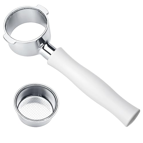 Image of Normcore 51mm Naked Bottomless Portafilter 2 Ears Fits Delonghi ECP3420 /EC155 /BCO430 /EC260 with Non-Stick Coating White Anodized Aluminum Handle - Portafilter Basket Included