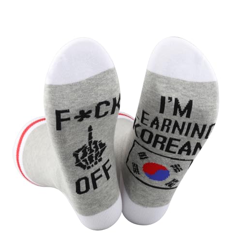 JTOUK Chaussettes coréennes « I'M Learning » pour femme - Cadeau confortable - Motif drapeau de la Corée du Sud, Chaussettes coréennes EU, Taille unique