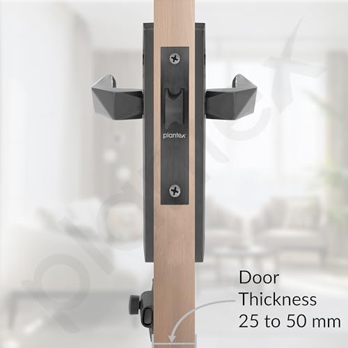 Image of Plantex Heavy Duty Door Lock - Bathroom Door Lock /Mortise 8inch Keyless Plate Handle Set for Home /Bathroom /Store Room /Balcony /Office with Baby Latch (8129- Grey)